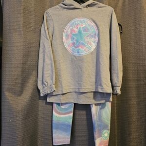 Converse Gray Hoodie and Multicolor Leggings Set